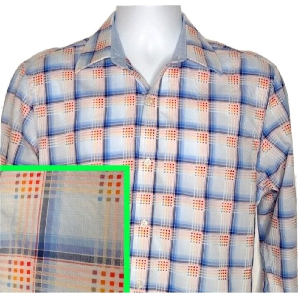 Johnston & Murphy White Multicolor Plaid Long Sleeve Button Up Shirt Men Small